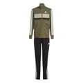 adidas Unisex Kids SEASONAL ESSENTIALS TIBERIO 3 STRIPES TRICOT TRACKSUIT, olive strata/white, 11-12 Years