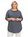 Sheego Damen Große Größen Longshirt mit Streifen und Nacken-Reißverschluss Basicmode sportlich Rundhals-Ausschnitt -
