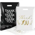 POPGIFTU 100 Stück Einkaufstaschen Plastik 38 x 30cm, Weiß Schwarz Thank You Plastik-Beutel Tüten, Kleidungtaschen zum Verpacken Einkaufen, Einzelhandel Tragetaschen für Imbiss Kiosk Laden Markt