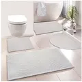 my home Badematte Juna, Badvorleger, Badezimmer Teppich, Zen, Scandi, Boho, Höhe 15 mm, rutschhemmend beschichtet, fußbodenheizungsgeeignet, Baumwolle, rechteckig, Baumwolle, Hoch-Tief-Effekt, weich weiß rechteckig | 80 cm x 150 cm x 15 mm