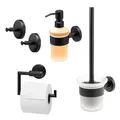 bremermann Bad-Serie Piazza Black - Badezimmer Zubehör-Set 4tlg. bestehend aus 1x Toilettenpapierhalter 1x WC-Garnitur 1x Seifenspender und 1x Handtuchhaken, Badaccessoires aus Edelstahl schwarz