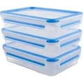 CLIP & CLOSE Frischhaltedosen 1,2 Liter transparent/blau, rechteckig, 3 Stück