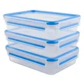 emsa Frischhaltedosen CLIP & CLOSE 5.8 cm hoch 3x 1,2 l transparent, blau 3100515645