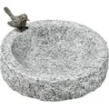 Dehner Vogeltränke rund, mit Bronze-Vogel, frostbeständig, Ø 30 cm, Höhe 7 cm, Granit, grau - Grau