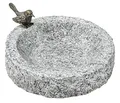 Dehner Vogeltränke rund, mit Bronze-Vogel, frostbeständig, Ø 30 cm, Höhe 7 cm, Granit, grau