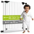 BOMI Türschutzgitter Treppenschutzgitter ohne Bohren, Absperrgitter Metall, Mira 83-243 cm (verschiedene Größen, klemm- & verschraubbar, stabil & sicher, breiter Durchgang), Kinderschutzgitter selbstschließend, 90° Feststellfunktion, Weiß weiß 85 cm x 77 cm