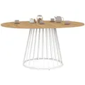 IDMarket - Ausziehbarer runder Esstisch YUNA 4-8 Personen Holzplatte und Drahtfuß aus Metall weiß 110-150 cm
