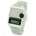 Sprechende Digital-Armbanduhr Blindenuhr Sprachausgabe mit Datum silberfarben