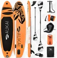 Aukai® Stand Up Paddle Board 320cm "Ocean" 2in1 mit Kajak Sitz SUP Surfboard aufblasbar + Paddel Surfbrett Paddling Paddelboard - orange