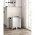 SONGMICS Mülleimer 30L Treteimer 2 x15L Edelstahl Abfalleimer mit Trennsysteme und 2 Inneneimer LTB30H - Silber/Schwarz