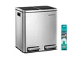 SONGMICS Mülleimer 2 Fächer, Mülltrennsystem, Treteimer, Abfalleimer Küche, 15 Müllsäcke, 2 x 15 L, Inneneimer aus Kunststoff, Klappdeckel, Softclose, luftdicht