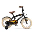 SJOEF Cruise Kinderfahrrad 14 Zoll | Ab 3-5 Jahren | einfache Montage (95% vormontiert) | Kinder Fahrrad für Jungen/Jugend | Kleidergröße von 98 bis 108 cm | inklusive Stützräder - Matt Schwarz