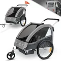 KESSER® Kinderanhänger Fahrradanhänger Sport-RX 2 in 1 Joggerfunktion Kinderfahrradanhänger + 5-Punkt Sicherheitsgurt 360°-Vorderrad Jogger Bu... - Hellgrau