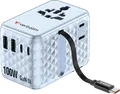 Verbatim Charge 'n' Travel - Netzteil - GaN III, universal, with retractable USB-C cable - 100 Watt - 10 A - QC 4.0+, QC 3.0, Fast Charge, Power Delivery 3.0 + PPS, USB BC 1.2, Apple Fast Charge - 5 Ausgabeanschlussstellen (3 x USB-C, 2 x USB)