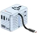 Verbatim Charge 'n' Travel 100W GaN III Universal Travel Adapter with Retractable USB-C Cable, 2 x USB-C, 2 x USB-A ports Blau