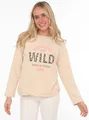 Sweater ""Wild and Free"", mit Used-Look Kanten, Leo Details und Stickerei, Gr. LXL (L/XL), Beige
