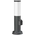 ledscom.de Pollerleuchte PORU mit Steckdose für außen, anthrazit, rund, 38,5cm, inkl. Smart Home RGBW E27 LED Lampe, 892lm