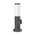 ledscom.de Pollerleuchte PORU mit Steckdose für außen, anthrazit, rund, 38,5cm, inkl. Smart Home RGBW E27 LED Lampe, 892lm