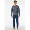 Schiesser Pyjama Comfort Essentials (2 tlg) V-Ausschnitt, Brusttasche, Baumwolle, Langarm blau 5XL (62)