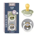 BIBS Colour Glow Schnuller 2er-Pack, BPA-frei. Leuchtet im Dunkeln, Kirschform Nippel. Naturkautschuk/Latex, Hergestellt in Dänemark. Größe 1 | 0+ Monate | 2-Pack, Sage NIGHT/Cloud NIGHT