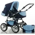 Kinderwagen-Set Flash 2 in 1 in Navy-Hellblau - 14 Teile - in 18 Farben erhältlich - Blau