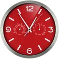 Bresser Funkuhr Wanduhr MyTime ND Thermo-Hygro mit geräuschlosem Funkuhrwerk, Edelstahlrahmen und Anzeige für Temperatur und Luftfeuchtigkeit, rot, 250x250mm
