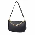 Made in Italy Damen Leder Tasche Pochette mit Kette Schultertasche Handtasche City Bag Umhängetasche Clutch Ledertasche Bodybag Schmucktasche Crossbody Cross-Over Dunkelblau