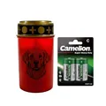 Fachhandel Plus LED Grablicht Hund mit Batterien – Grabkerze LED, wetterfeste Grableuchte Ewiges Licht mit Hundemotiv, warm flackerndes Gedenklicht für Tiergrab & Gedenkstätte (Rot, Retriever)