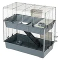 Ferplast Gabbia per conigli a due piani RABBIT 100 DOUBLE, Casetta per piccoli animali, Conigliera con Accessori inclusi, in Metallo verniciato Nero e plastica, 95 x 57 x h 93,5 cm