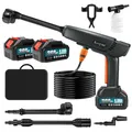 180Bar Akku Hochdruckreiniger mit 2×4000mAh Akkus, 6-in-1 Druck Hochdruckreiniger mit 180° Rotationsdüse - Für Winterreinigung Auto Terrasse Outdoor