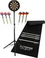 Mobile Dartscheibe im Set mit Dartboard-Ständer in Schwarz, Matte und Pfeilen