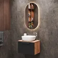 Planetmöbel Astra Badmöbel Waschtisch 60 cm Gold Eiche Anthrazit, Aufsatzwaschbecken 42 cm weiß