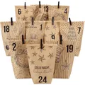Papierdrachen Adventskalender 2025 zum Befüllen - 24 braune Geschenktüten mit Zahlenaufklebern - Motiv Christmas - DIY - zum Basteln - Weihnachten