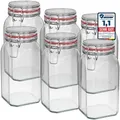 Wellgro Vorratsglas Einmachgläser mit Bügelverschluss eckig, Fermentierglas, (6-tlg) 1540 ml