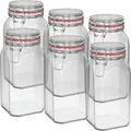 WELLGRO Einmachgläser mit Bügelverschluss eckig, Fermentierglas, Vorratsgläser mit Deckel, Bügelglas - Gläser mit Deckel Made in Germany (1540ml x 6 Stück)