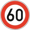 Verkehrsschild, Verkehrszeichen 274-60 Ronde 600 mm 60 km/h RAL-Gütezeichen Folie RA1