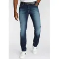 DELMAO Stretch-Jeans "Reed" gerader Beinschnitt, Used-Look-Waschung, niedrige Leibhöhe blau 36