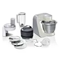 Bosch Küchenmaschine Serie 4, Edelstahl-Schüssel 3,9 L, Knethaken, Schlag- und Rührbesen Edelstahl, spülmaschinenfest, Mixer 1,25 L, Durchlaufschnitzler, 3 Scheiben, 1000 W, grau, MUM58L20