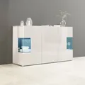 Sideboard "Egypt, Kommode, Schrank, Kredenz, Vitrine grifflos", 3 Türen davon 2 mit Glaseinsatz, kompl. Hochglanz lackiert Breite 135, weiß hochgla