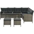 Juskys Polyrattan Gartenmöbel Lounge Manacor Grau Meliert mit Bezügen in Dunkelgrau