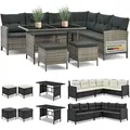Juskys Polyrattan Lounge Manacor - Sofa, Tisch, Hocker & Kissen - Grau-meliert & Grau - Grau