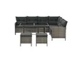 Juskys Gartenlounge Manacor grau - Sofa, Tisch, Hocker & Kissen - 8 Personen - Sitzbezüge Grau