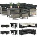 Polyrattan Lounge Manacor – Gartenlounge Mit Sofa, Tisch, 2 Hocker & Kissen – Gartenmöbel Set Bis 7 Personen – Grau-meliert, Sitzbezüge In Grau - Juskys
