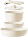 Redchef Keramik Topf Pfannen Set Abnehmbar Thermogriff Beige 5-teilig