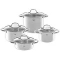 Fissler San Francisco / Edelstahl-Topfset, 4-teilig, Töpfe mit Glas-Deckel, Induktion (3 Kochtöpfe, 1 Bratentopf) - Silber
