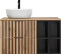Badezimmer Waschtisch 100 cm schwarz gerillt mit Regalen XANTEN-56 in anthrazit mit Eiche Nb., B/H/T: ca. 100,6/73,7/46,5 cm