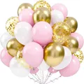 Luftballons Rosa Gold Weiß, 62 Stück 12 Zoll Rosa Latex Ballon mit Luftballons Weiß Gold Konfetti Latex Ballon, Pink Partyballon Deko für Geburtstag Babyparty Geschlecht Enthüllen Verlobung Hochzeit