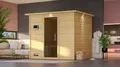 Karibu Sauna Innensauna Sonara Fronteinstieg Ofen 9 KW externe Strg easy 259x210x206 cm mit Dachkranz mit Graphittür