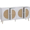 MCW Sideboard P49 Poly-Rattanfront MDF Melamin 80x160x40cm Weiß
