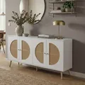 Sideboard MCW-P49, Schrank Kommode mit Türen Anrichte Staufächer, Poly-Rattan MDF Melamin 80x160x40cm weiß